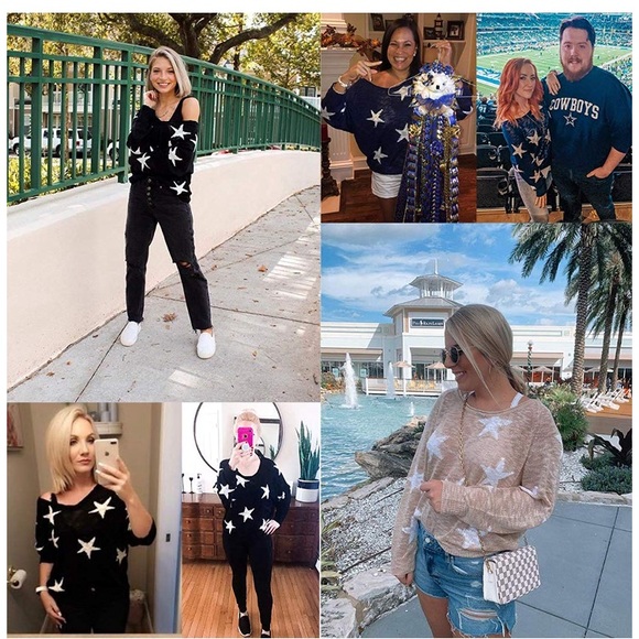 New Batwing Sleeve Raglan Sweater with Stars - Picture 5 of 6